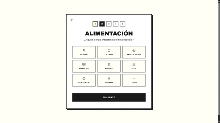 Formulario de confirmación de asistencia con alergias y menú